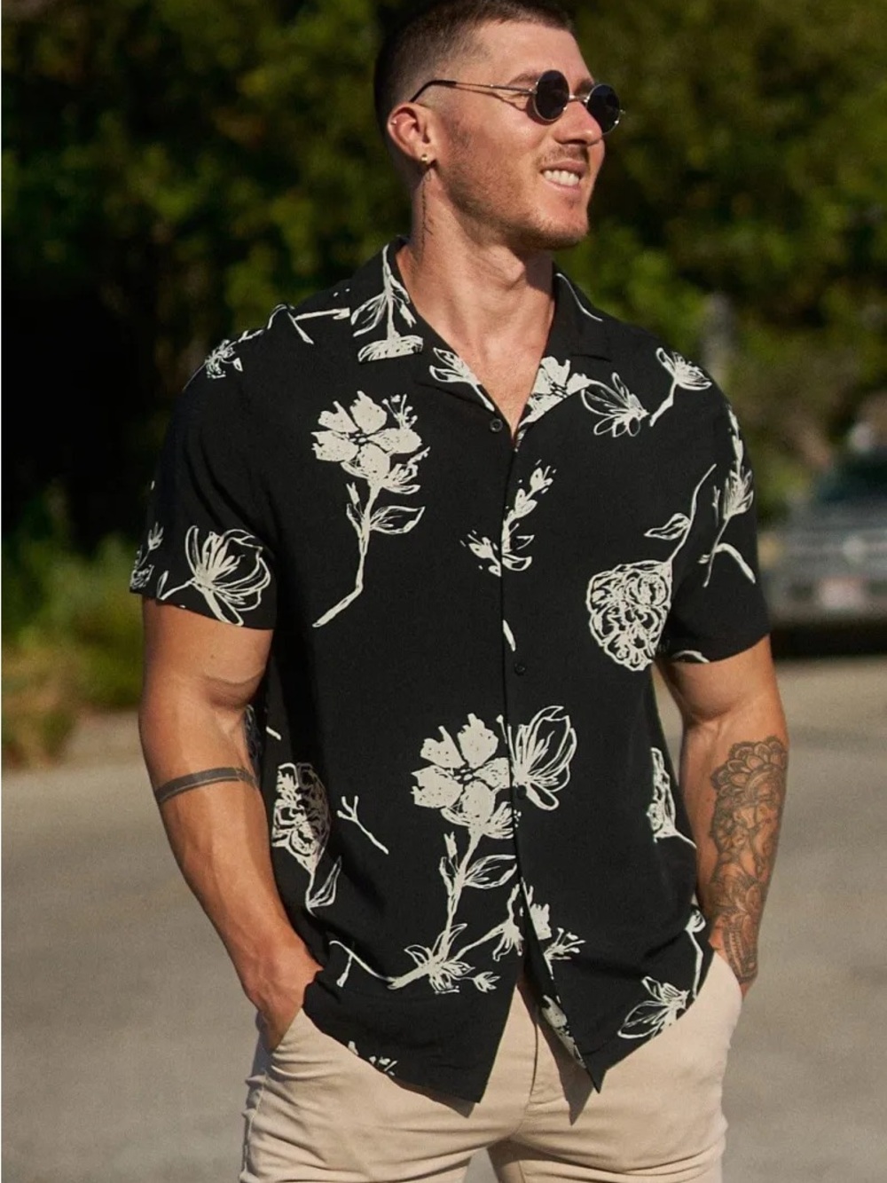 YoungLA Shirt Button Down Black Floral XL